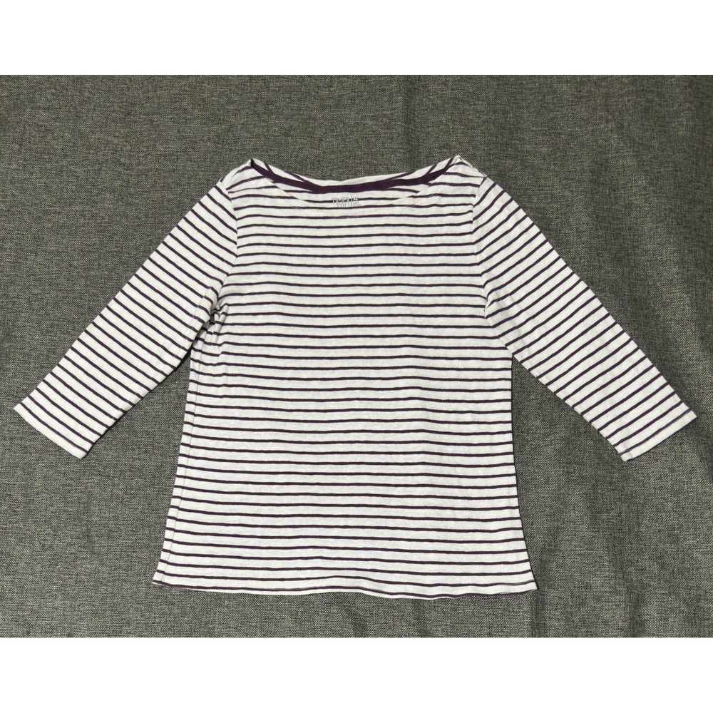Time and Tru Womens XL Top Purple Pearl Stripe 3/4 Sleeve Boat Neck